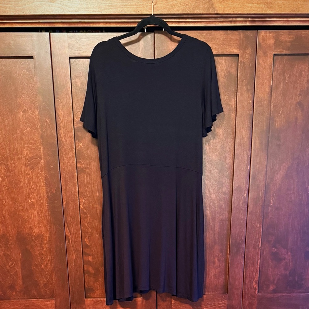 Impressions Black Mini Dress with Button Detail - Picture 4 of 4